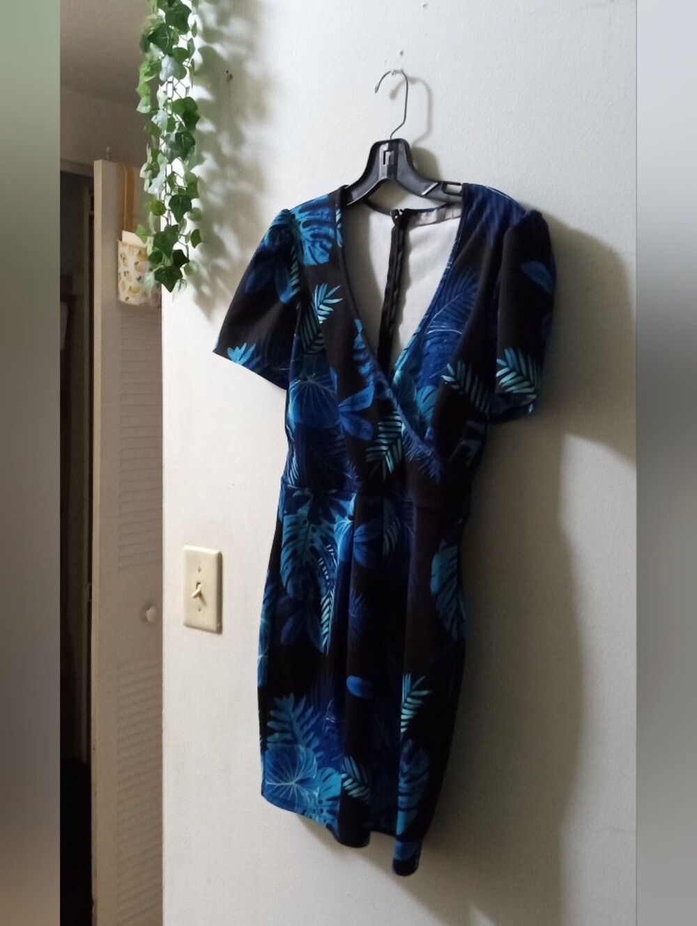 ASOS Blue Tropical Wrap V-Neck Dress